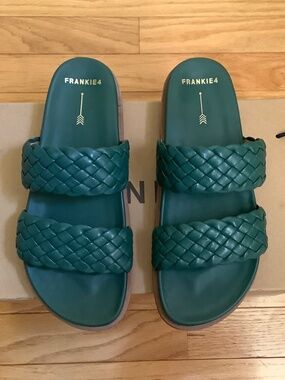 FRANKIE4 Malone Leather Weave Slide Sandal Spring Green Weave SZ 9.5